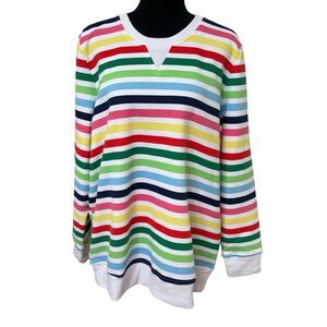 NWT Charter Club Ladies X Large Rainbow Stripe Pullover Long Sleeve Fleece Top